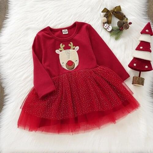 Christmas Toddler Baby Girl Christmas Clothes Long Sleeve Lace Ballet Skirt Mini Dress Santa Claus Set