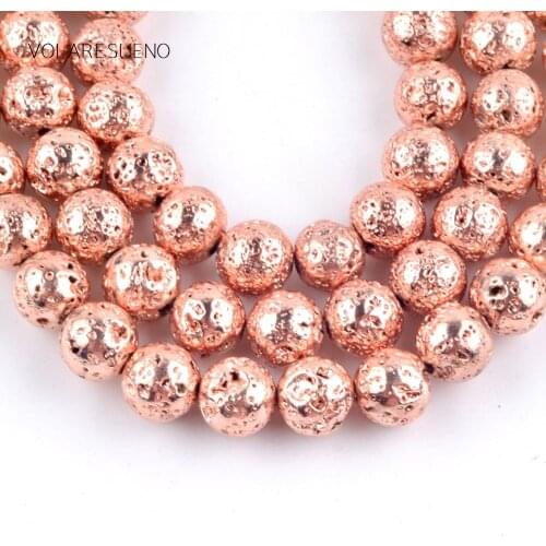 Rose Gold Hematite Lava Stone Round Loose Beads 15”Pick 4-12mm Spacer Beads For Charm Necklace Bracelet Accessory Jewelry Making