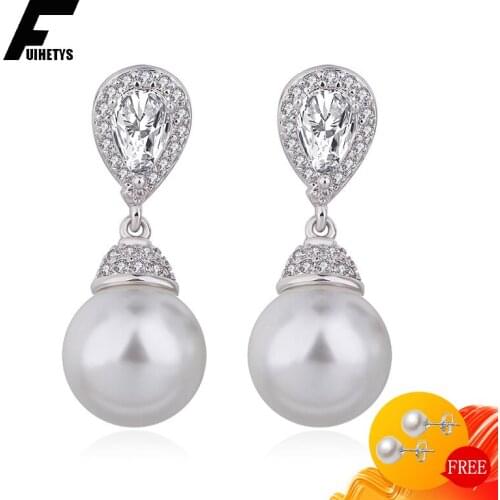 Trendy Pearl Earrings 925 Silver Jewelry with Zircon Gemstone Drop Earring for Women Wedding Engagement Party Ornament Wholesale