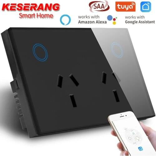 Tuya Smart AU Smart WIFI Socket SAA GMA certified 10A,wifi plug socket Touch Glass Panel Smart Socket,Works with Alexa/Google