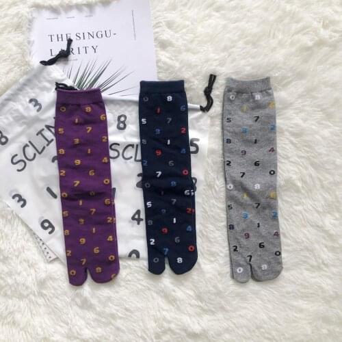 Trendy Numeral Jacquard Two-toed Socks Women Spring Summer Breathable Combed Cotton Tabi Socks Japanese Harajuku Split Toe Sock
