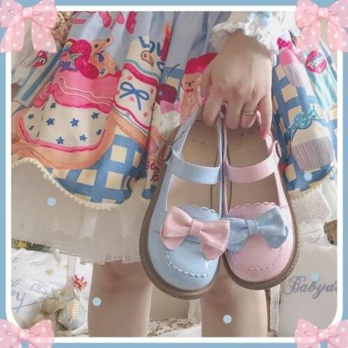 Sweet Lolita Shoes Vintage Round Head Thick Bottom Women Shoes Cute Bowknot Soft Girl Kawaii Shoes Loli Cosplay Kawaii Girl Cos
