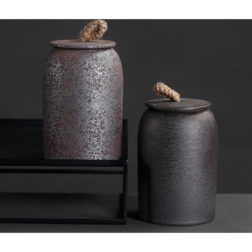 Vintage Ceramic Coarse Pottery Container Tea Storage Jar with Lid Seal Caddy Cans Tanks Box Teaware Accessories Decor Crafts