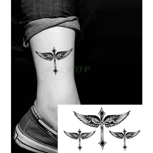 Waterproof Temporary Tattoo Stickers Cross Angel Wing Fake Tatto Flash Tatoo Tatouage Neck Hand Back Foot for Girl Women Men Kid