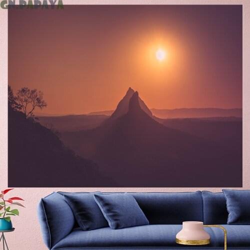 Sunset over the mount tapestry Scenic Wall Hanging farmhouse decor sun goblen landscape boheme Polyester Yoga mat beach tapestry