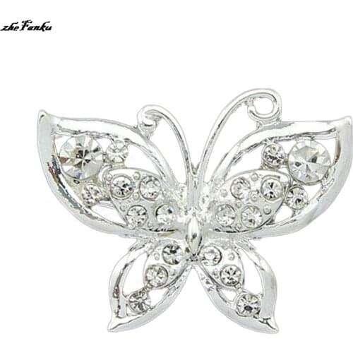 Opal Butterfly Brooch for Women Rhinestone Broche Fashion Bijouterie Wedding Jewelry Silver Color