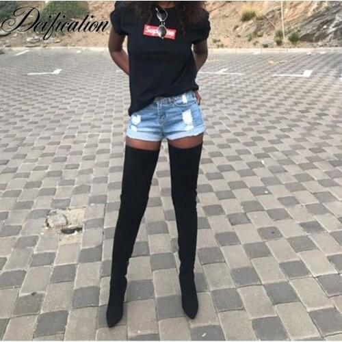 Deification Bota Feminina Sexy Suede Women Boots Designer Shoes Stretch Thigh High Boots Pointy Stiletto High Heels Shoes Women