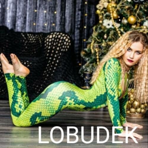 Personality Snake tattoo jumpsuit 3D Printing leotard elastic rompers Nightclub singer dancer performance clothing Role costumes