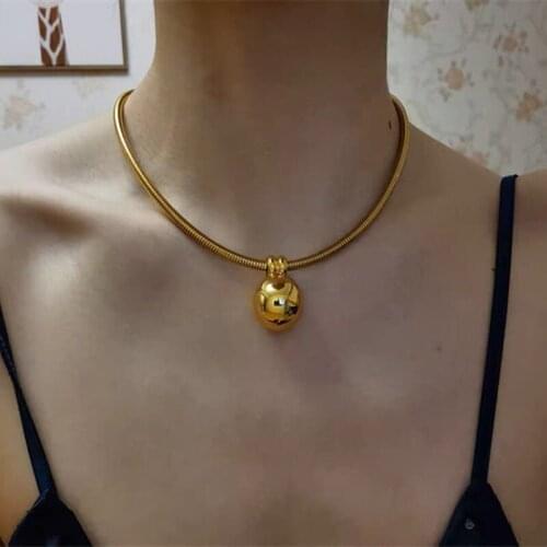 Gold ball pendant torque choker necklace for women stainless steel minimalist elegant punk cool necklace jewelry 2021