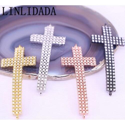 10Pcs Cross shape cz connector,copper with four color zircon pave charm,handmade diy accessory
