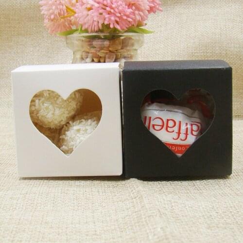 2018 new 5*5*5cm Pack of 12 White/Black Paper Cake Boxes Heart Window Top Cupcake Muffin Box Holds Single Cake cook candy box