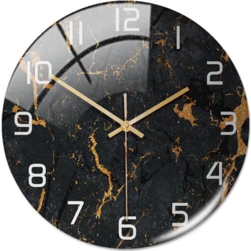 3D Acrylic Black Gold Marble Pattern Wall Adhesive Clock Metal Needle Silent Clock Mechanism Modern Living Room Home Decoration