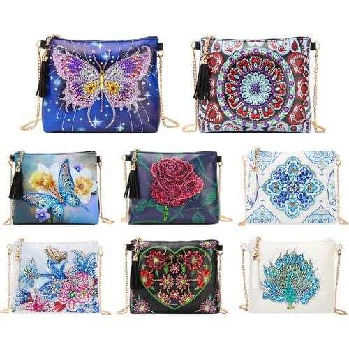 5D DIY Diamond Painting Peafowl Butterfly Flower Leather Crossbody Chain Bags DIY Diamond Embroidery Bag Wallet Pouch Dropship