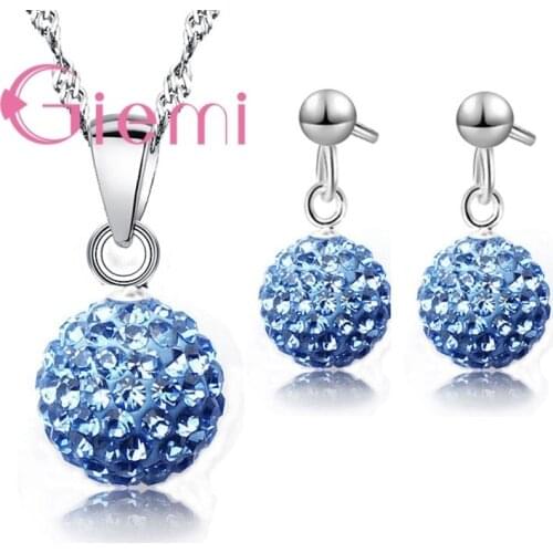Austrian Pave 11 Color Chose Disco Ball Stud 925 Sterling Silver Earring Pendant Necklace Woman Jewelry Sets New Gift