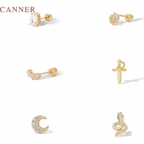 CANNER Color Diamond Mini Snake Moon Dagger Vortex Earrings For Women S925 Sterling Silver Piercing Stud Earrings Fine Jewelry