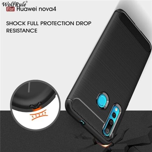 For Cover Huawei Nova 4 Case Firm Bumper Carbon Fiber Case For Huawei Nova 4 Case Huawei Nova 4 6.4" Rubber Silicone Funda Coque