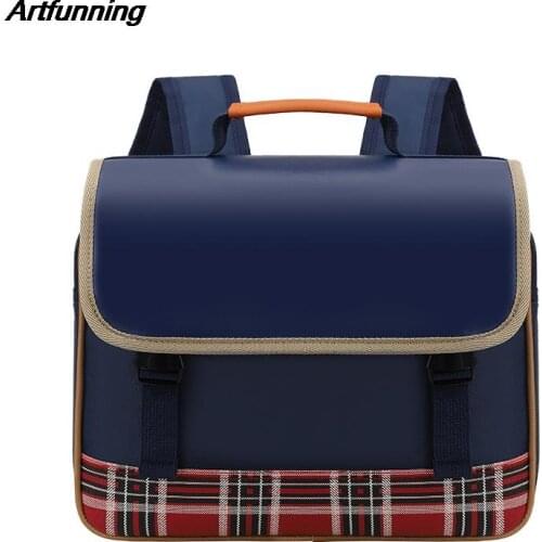 Artfunning British high-quality childrens backpack PU schoolbags for Boys Girls Primary School backpack Kids Satchel mochila