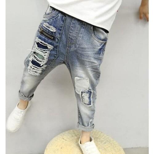 Boys Jeans 2021 Childrens Clothing Spring Autumn Boys Hole Pants Kids Pencil Trousers 5 7 9 11 13 14 Years Boys Casual Jeans