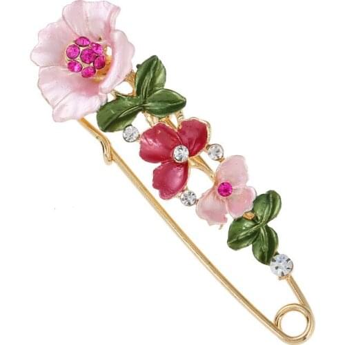 Elegant Flower and Leaf Scarf Pins For Women Gold Color Top Quality Coat Brooches Femme Indian Style Statement Jewelry BR1481