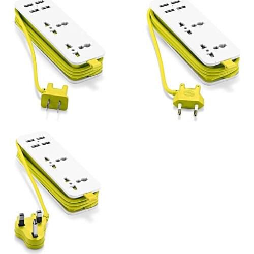 EU Power Strip With 4 USB Portable Extension Socket US UK Plug 1.5m Cable AC Power Travel Adapter USB Smart Phone Charger