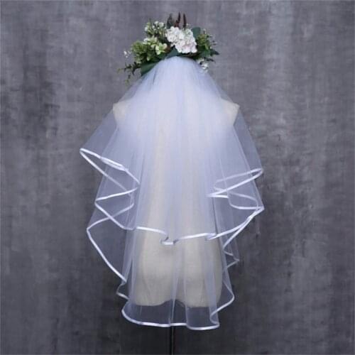 Two Layers Short Wedding Veil with Satin Edge Elbow Length White Bridal Veils Vestido De Noiva Longo Custom Made