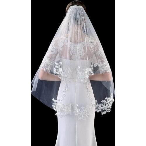 JaneVini 2020 Simple Two Layers Bridal Veils with Comb Cut Edge Appliqued Short Wedding Veil tulle blanc White Ivory Bride to Be