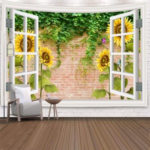 Sunflower Outside The Window Tapestry Hippie Wall Hanging Ocean Beach Tapestries Mandala Wall Cloth Carpet Art Room Decor