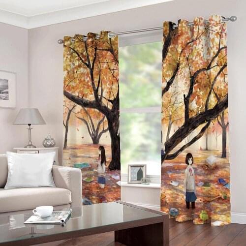 HD Autumn Forest Maple Leaf 3D Nature Photo Oil painting curtains For Living Room Dining Room Romantic Interior Decor Drapes Set