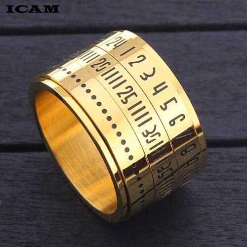ICAM Classic Design Rotation Calendar and Date Ring Titanium Steel High Quality Gold Silver Brand Ring Woman Jewelry