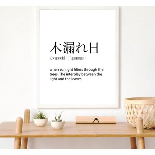 Komorebi Definition Art Prints Japanese Gift Dictionary Words Black White Minimalist Poster Japan Wall Art Canvas Painting Decor