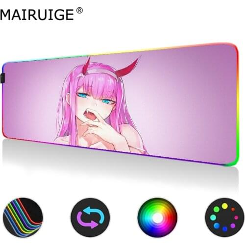 Anime Sexy Girl Blue Skirt RGB Mouse Pad Demon Slayer LED Gloway Game MousePad Desktop Pad with Backlight Darling In The Franxx