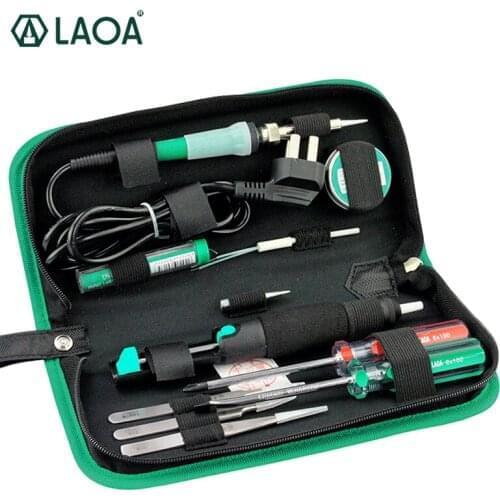 LAOA 12PCS Electric Soldering Iron Set With Screwdrivers Tweezers Tin Wire Soldering Paste For Repairing PC Cellphone Laptop