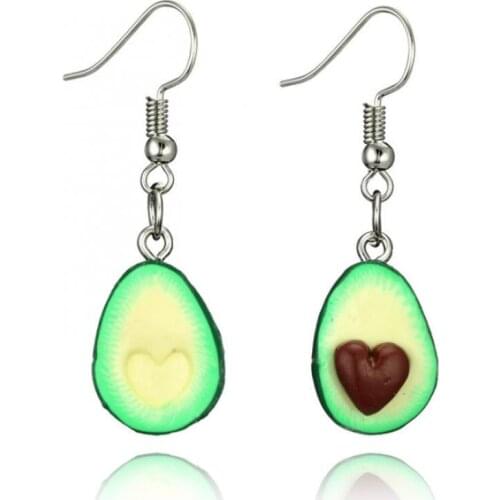 Fashionable and Simple Earrings Handmade Three-Dimensional Cute Fruit Green Material Soft Clay Heart-Shaped Avocado Earrings