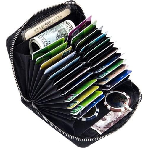 Fashion RFID Blocking Women Genuine Leather Credit Card Holder 24 Card Case Pasport Cover Coin Pocket Organizer Wallet For Men