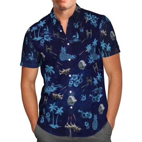 Spaceship 3D Beach Hawaiian 2021 Summer Mens Shirt Short Sleeve Shirt Streetwear Oversized 5XL Camisa Social Chemise Homme-845
