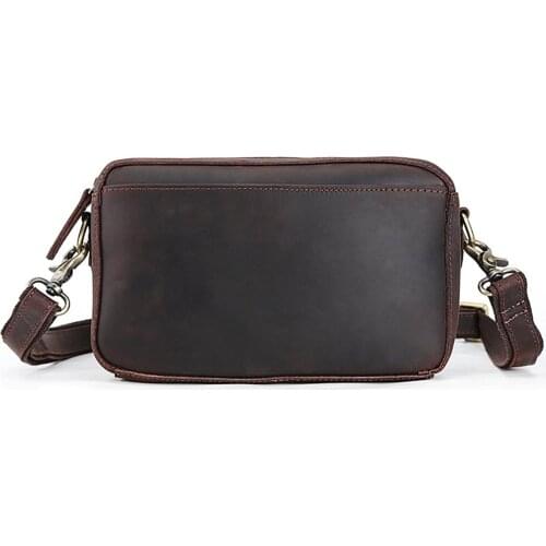 Tiding Mens Handmade Leather Clutch Wrist Bag Multifunctional Bag Retro Handbag Small Messenger Shoulder Bags Dark Brown 4045