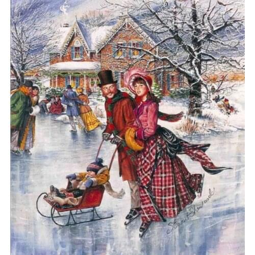 Skater Couple child Counted Cross Stitch Kit DIY Handmade Needlework for Embroidery 14CT Canvas Cross Stitch Sets home Decor