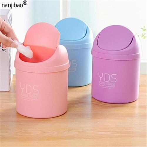 Nanjibao Desktop Home Garbage Basket Mini Trash Can Tiny Dustbin Table Trash Can Swing with Lid Creative Office Household