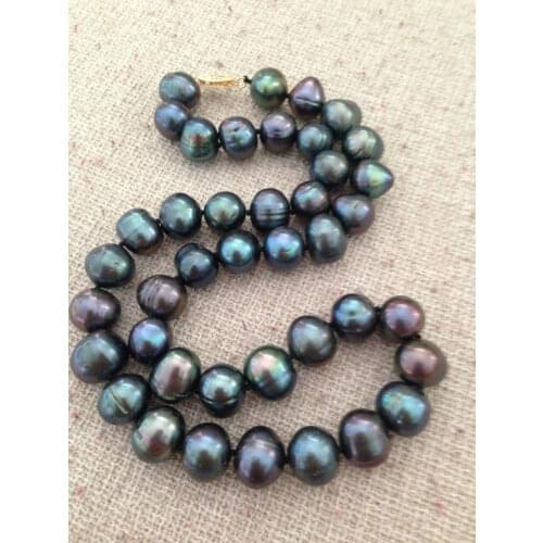 18''11-12mm baroque tahitian black green pearl necklace