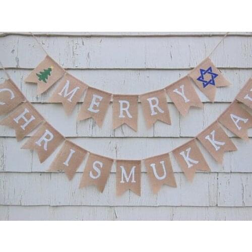 Personalized Merry Chrismukkah burlap Banners St Patricks Day party Buntings garlands Photo Prop signs