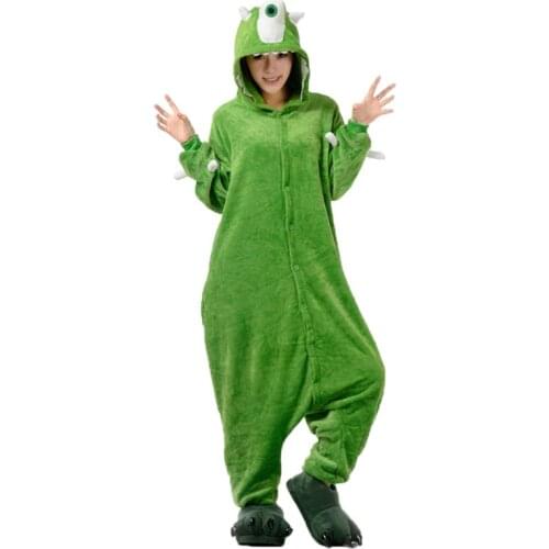 Monster Kigurumis Mike Onesie Women Winter Pajama Green Cute Flannel Sleep Suit Couple Homewear Anime Outfit Unisex