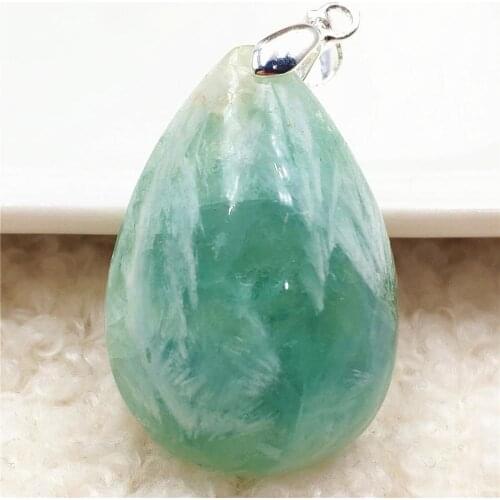 Genuine Natural Feather Fluorite Quartz Colorful Pendant Blue Green Women Water Drop 34x23x12mm Fluorite Necklace Jewelry AAAAA