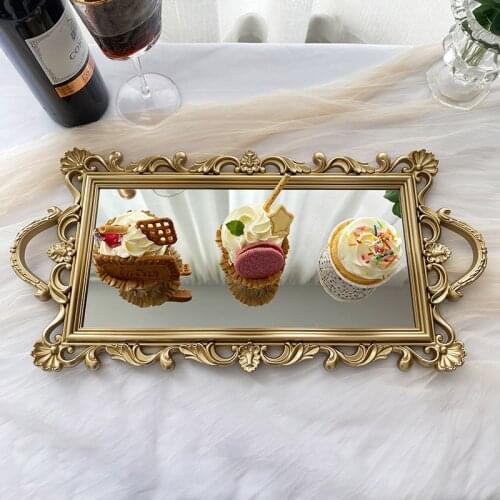 Plate Cake Stand Binaural Glass Mirror Plateau Gold Storage Tray Table Decoration For Dessert поднос Photo Props Nordic 디저트접시