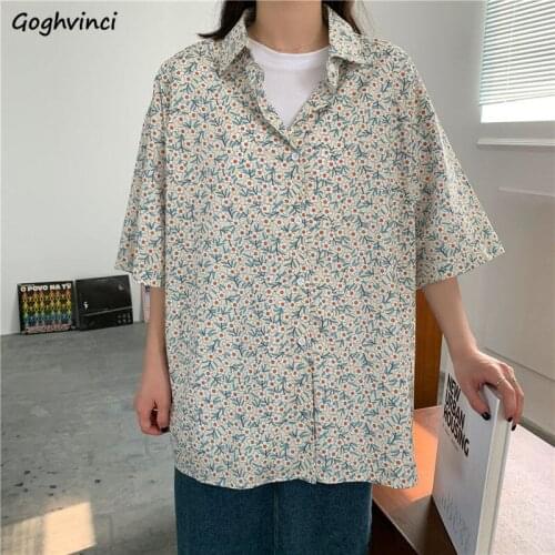 Shirt Women Summer Floral Simple Basic Clothes All-match Various Colors Fashion Japanese Style Button Loose Couple Unisex Casual