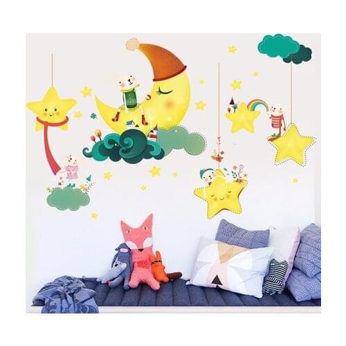 DIY Lovely Moon Kids Baby Room Wall Sticker Cartoon Animal Nursery Decoration Adhesive Poster