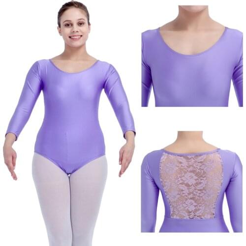 Light Grape NylonLycra Lace Long Sleeves Ballet Dance Leotard Pink Girls Dancewear Women Bodysuit