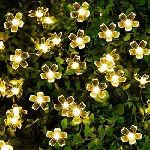 5m 7m 12m 22m Peach Flower Solar Lamp Power LED String Fairy Lights 8models 6V Solar Garlands Garden Christmas Decor For Outdoor