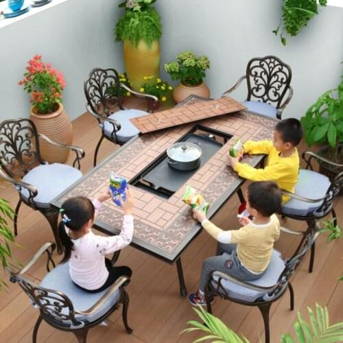 Outdoor electric barbecue table and chair outdoor courtyard garden leisure household oven table and outdoor barbecue dinning