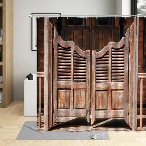 Vintage Old Wooden Door Shower Curtain Country Farmhouse Dilapidated Ruins Corridor Bathroom Decor Bathtub Screen Curtains Sets
