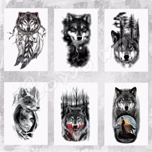 Hot Sale Wolf with Feather 21x15cm Cool Beauty Tattoo Waterproof Temporary Tattoo Stickers #174